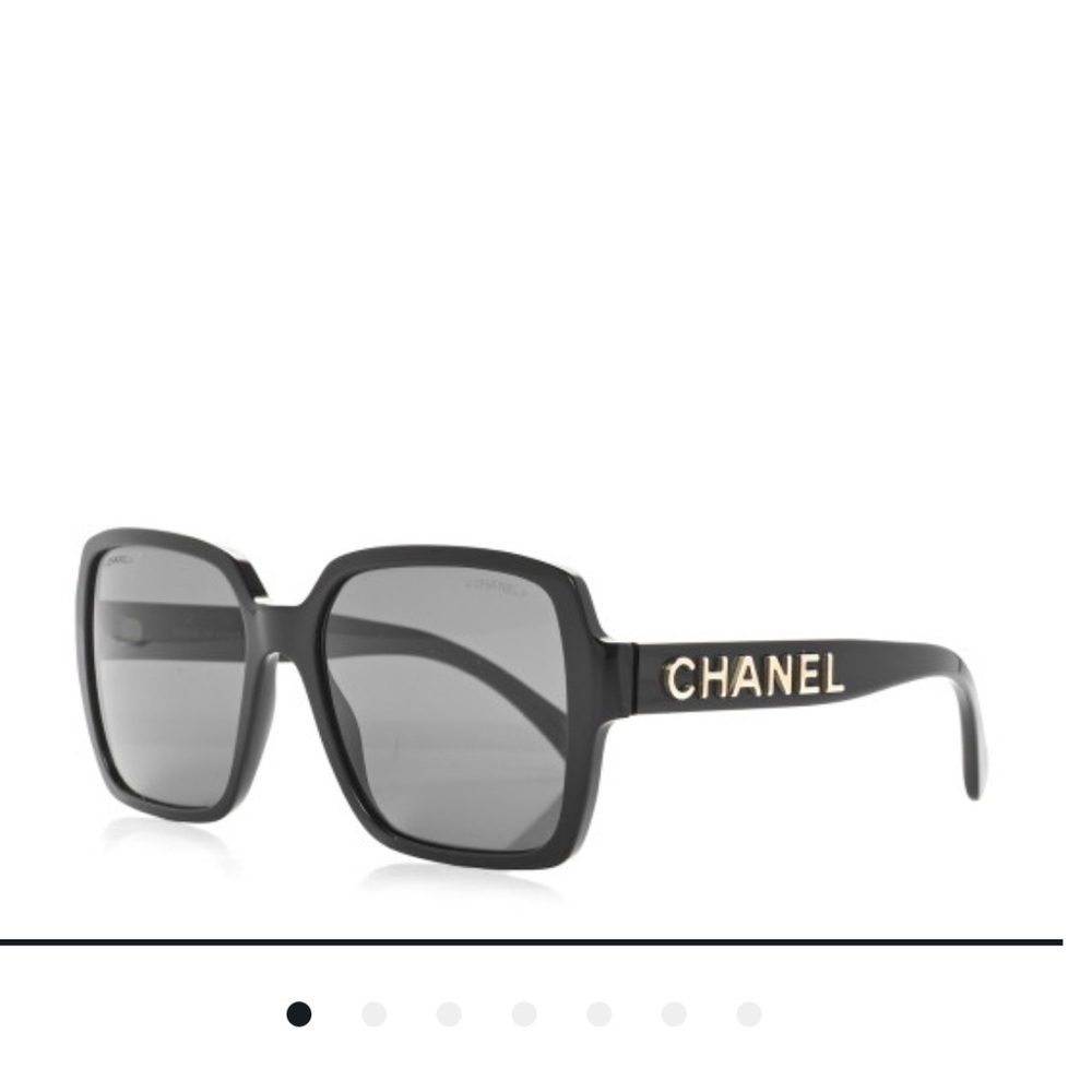CHANEL Black Square Frame Sunglasses with Gold Logo